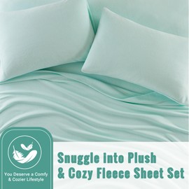 True North by Sleep Philosophy Fleece Sheet Set King, Solid Color, Warm & Plush Sheets Soft Fleece Bedding Set, King Size Sheets, Fitted Pocket Fits Up to 16" Mattress, King Aqua 4 Piece
