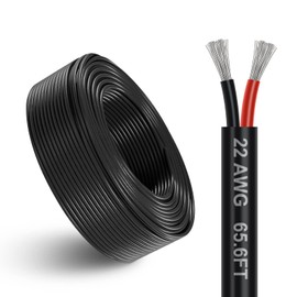 DEKIEVALE 22 Gauge 2 Conductor Electrical Wire, 65.6FT Black Stranded Low Voltage 22/2 Cable PVC Case, 22 AWG Tinned Copper 2 Wire Cable, Flexible Extension Power Cord for LED Strips Lamp Lighting