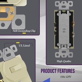 ENERLITES Combination Single Pole Toggle Switch 15A/120VAC and Tamper-Resistant Receptacle 15A/125VAC, Residential Grade, UL Listed, 62150-TR-I, Ivory
