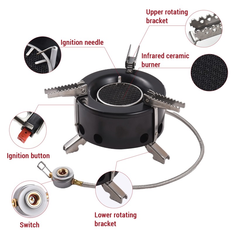 Camping Stove 6000W High-Altitude Infrared Portable Windproof Gas Stove for