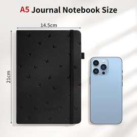 Umriox Notebook A5, Hardcover Journal Notepad with 365 Pages, 100 gsm Thick Diary, College Ruled Journal Notebook for Women Men Writing School Office, 14.5 x 21 cm, Black