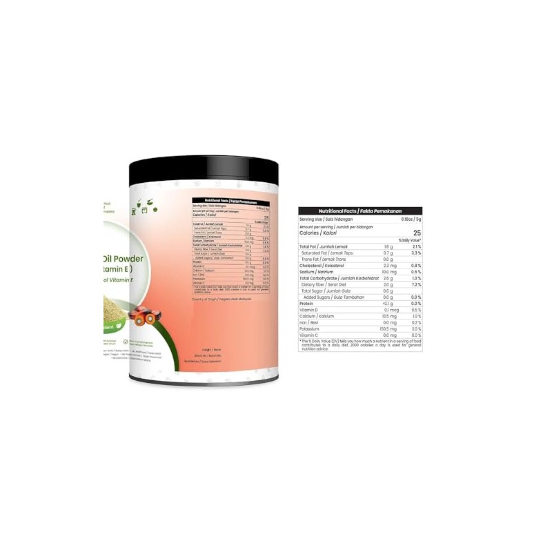 Tocotrienol Oil Powder - Natural Vitamin E - 50 g