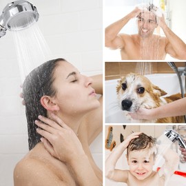 HANLIAN High Pressure Shower Head with Pause Button, 3 Spray Modes Shower Head for RV Camper, Water Saving On Off Shower, Handheld Shower Head with Hose and Adjustable Self-adhesive Holder (Chrome)