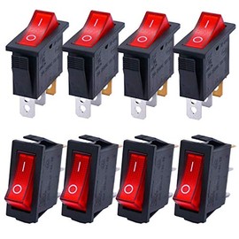 Taiss/8Pcs Rocker Toggle Switch Red Light Illuminated On/Off SPST 3 Pin 2 Position KCD3 Snap AC 250V 125V/20A KCD3-101N-R