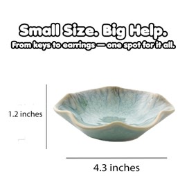 Trinket Dish for Women – 2pcs Gift for Her, Mum, Girl Sea Green Ceramic Jewelry Ring Holder Trays, Aesthetic Room Decor, Cute Bedroom Accessories, Friendship, Birthday, Christmas, Housewarming