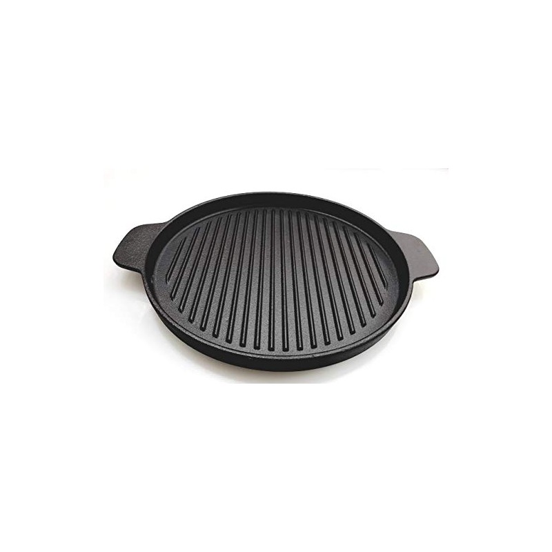 Round Grill Cast Iron Set W/Rubber Wood Underliner, for Steak,