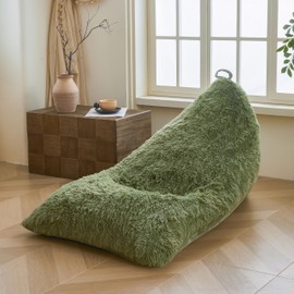 XeGe Fluffy Kids Stuffed Animal Storage Bean Bag Cover (No Filler), Moss Fuzzy Faux Fur Beanbag Organizer with Handle Teens Girls Adults, Shaggy Furry Plush Toys Holder Floor Lounger Chair, Sage Green