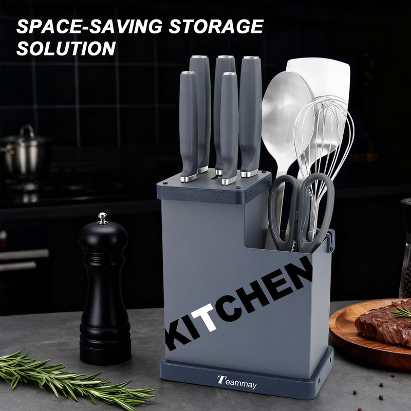 10-Piece Kitchen Knife Set with Metal Block, Grey