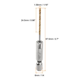 QUARKZMAN 3 Piece 1/16 Inch Hex Shank Drill Bit 1/4 Inch Titanium Drill Bit Set M35 High Speed Steel Twist Drill Bit 67.5 mm Long Fully Ground for Wood, Stainless Steel, Metal, Plastic