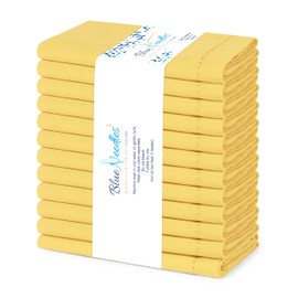 Blue Needles Lemon Yellow Hemstitch Linen Napkins - 100% Cotton Set of 12 Dinner Table Napkins 18x18 inches Soft, Reusable & Washable Spring Summer Napkins, Ideal for Events, Parties & Everyday Use