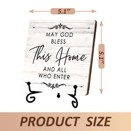 ‘May God Bless This Home And All Who Enter’ 5.1x5.1 Wooden Plaque with Stand, Christian Home Décor, Gifts for Housewarming, Thanksgiving, Christmas, Christian Decorations for Home.(067)