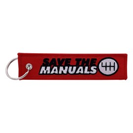 Boostnatics Keychain Tag for Motorcycles, Scooters, Bike, Cars, Backpacks, Gifts, & More (Save The Manuals (Red))