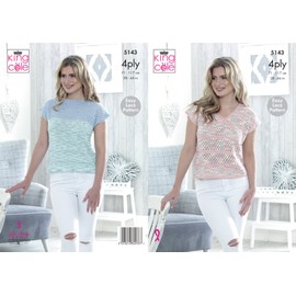 King Cole 5143 Knitting Pattern Womens Tops in King Cole Giza 4Ply and Giza Sorbet 4Ply