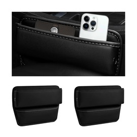 Sylvil 2 PCS Car Seat Gap Filler Organizer, Leather Multifunctional Seat Gap Storage Box with Cup Holder, Auto Seat Console Side Organizer for Phone Glasses Key Card, Car Accessories (Black)