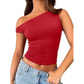 Trendy Queen Womens Summer Tops Off The Shoulder Going Out T Shirts Crop Tank Top Cute Y2k Fashion Clothes Casual Spring Outfits 2025 Red XL