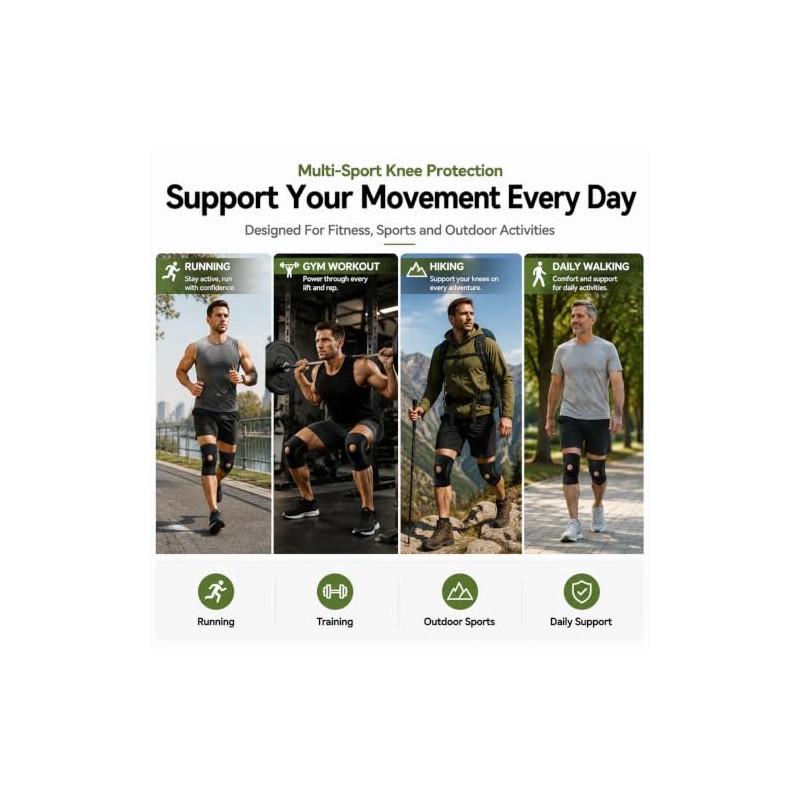 2 Pack Knee Support Brace Spring Compression Sleeve for Men