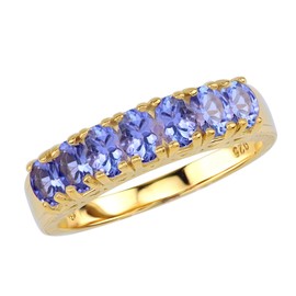 Silvershake 1.05 CTW Genuine Oval Shape Violet Tanzanite 18K Yellow Gold Plated 925 Sterling Silver Scroll/Filigree Journey Ring December Gemstone Birthstone Jewelry for Women Size 9