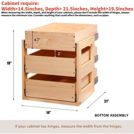 Mulush Pull Out Drawers For Cabinets, 14''W×21''D×19''H Soft Close Slide Out Wood Shelves Storage Organizer for Kitchen, 3-Tier, Finished, Heavy-Duty, Bottom Assembly