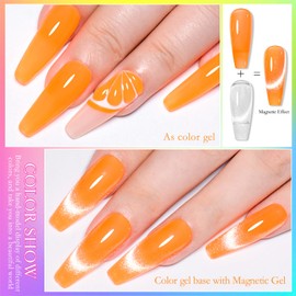 MEET ACROSS Bright Cat Eye Gel Nail Polish and 5 Colors Fluorescent Jelly Gel Polish Soak Off UV LED Light Nail Kit Gift Box with Free Magnet Stick