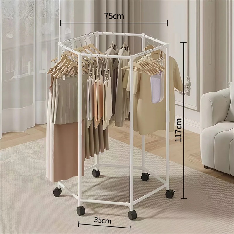 360° Rotating Clothes Rack for Bedroom Storage – Floor-Standing Iron