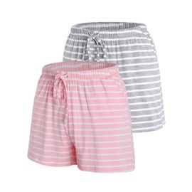 ROSYLINE Womens Shorts Sleep Lounge Shorts for Women Pj Sleep Bottoms with Pocket Greystripe/Pinkstripe XL