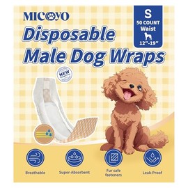 MICOOYO Disposable Male Dog Wraps, Male Dog Diapers Disposable with Wetness Indicator, Puppy Diapers Super Absorbent and Breathable, Small Size 50 Count