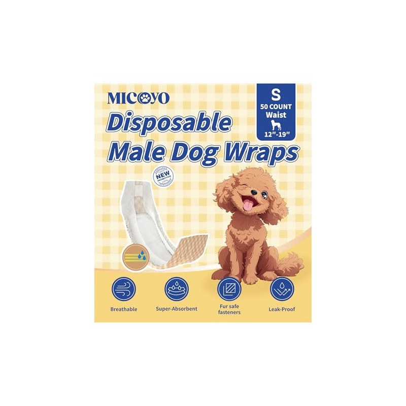 MICOOYO Disposable Male Dog Wraps, Male Dog Diapers Disposable with