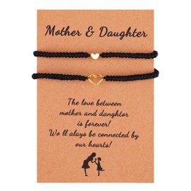 COLORFUL BLING Mother Daughter Bracelets Set for Mom from Daughter Love Heart Braided String Bracelets Mommy and Me Heart Matching Bracelets Mother's Day Gifts -Style 3