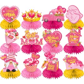 Mothers Day Decorations Honeycomb Centerpieces, 12Pcs Mothers Day Table Decorations Best Mom Ever Mothers Day Centerpieces 3D Mothers Day Table Centerpiece for Mothers Day Party