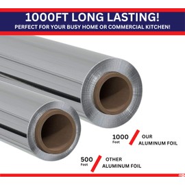 EJY IMPORT Standard Premium Aluminum Foil | 12”x1000 Feet Long | Industrial Size and Strength | Commercial Grade & Length Foil Wrap for Food Service Industry and Home Use| Strong Silver (1 Pack)