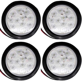 All Star Truck Parts] 4" Inch White 12 LED Round Stop/Turn/Tail/Reverse/Backup Trailer Truck Flatbed RV Camper Bus Light Kit with 3 wire Pigtail Plug & Grommet (White, 4)