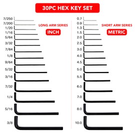 HUROFE 32-Piece Hex Key Allen Wrench Set with Reinforced Handle, Inch/Metric SAE (7/250-3/8 inch) MM(0.7-10 mm)