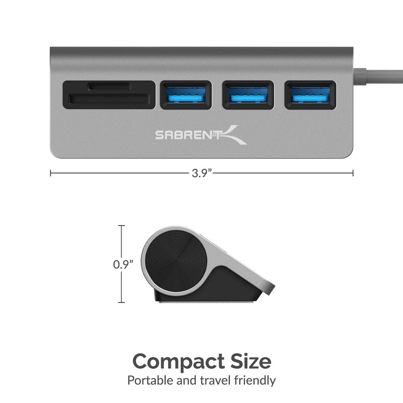SABRENT 3 Port Usb 3.0 Hub With Card Reader Gray