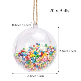 Fillable Christmas Ornaments, 20Pcs 2.3 in Clear Plastic Ornament Ball with Foam Balls and Rope for Crafts Fillable, DIY Baubles Fillable for Christmas Wedding Party Holiday Decoration