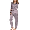 SWOMOG Satin Women's Pyjamas with Button Placket Long Sleeve Sleepwear