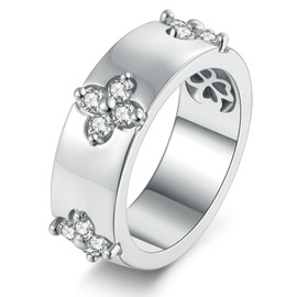 AVECON Clover Moissanite Engagement Ring for Women, White Gold Plated Wedding Promise Bridal Band, Four Leaf Rings for Her Anniversary Birthday Mothers Day Gift with Hollow Design, Size 7