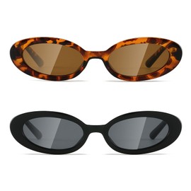 JUDOO Tiny Small 90s Oval Sunglasses for Women Retro Tortoise Black Shades, Black+tortoise, Small