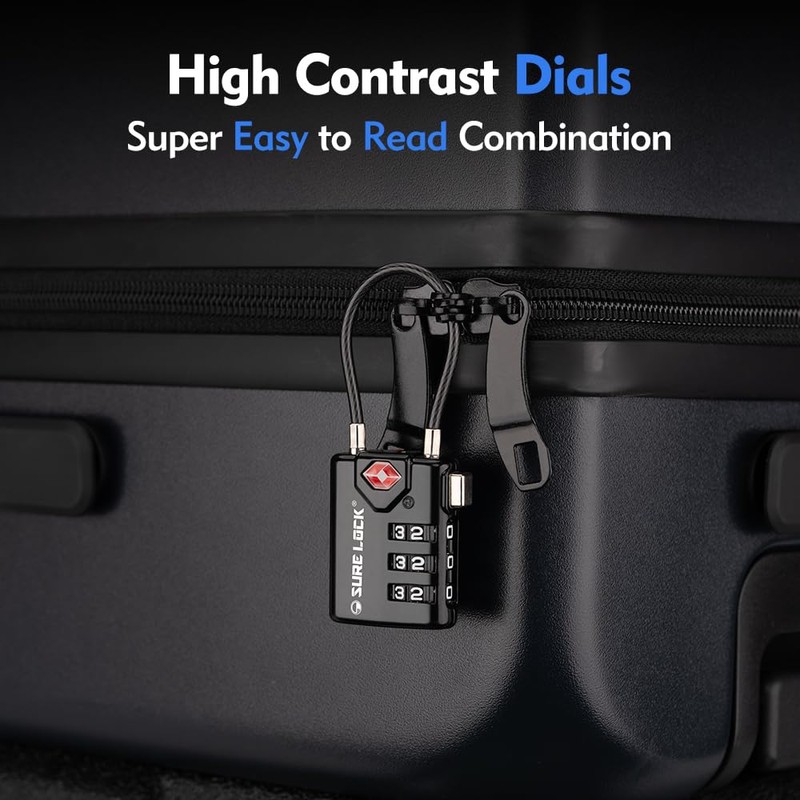 SURE LOCK TSA Compatible Travel Luggage Locks, Inspection Indicator, Easy