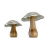 Mango Wood and Metal Figurine Mushroom Brown Silver Set of