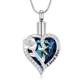 AIWENXI Rose Flower Cremation Jewellery Heart Shape Ash Necklaces for Ashes Stainless Steel Lovers Keepsake Gifts Memorial Urn Ash Pendant Jewellery for Men Women, Stainless Steel