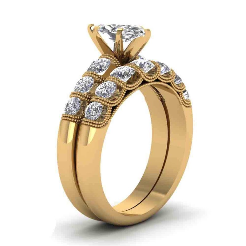 Ringcrown Bridal Sets Yellow Gold Plated Womens Wedding Ring Sets