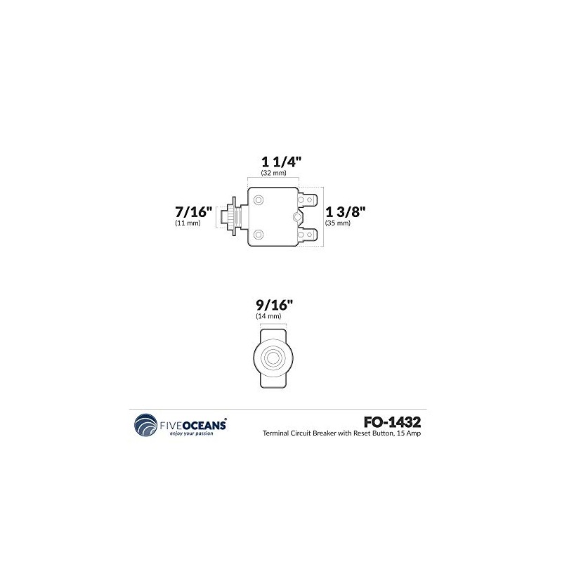 Five Oceans FO1432 Marine Terminal Circuit Breaker with Reset Button,