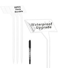 DaTpuik White 30 Pack Outdoor Tall Plant Label, Large Waterproof Plastic Plant T-Type Tags, Durable Nursery Garden Markers, Perfect for Herbs, Flowers, Vegetable with Marking Pen (Height 11.8'')