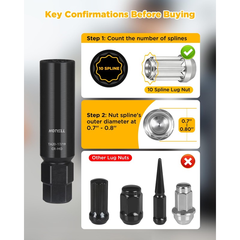HOTYELL 10 Spline Lug Nut Key, Thicker Wall 10-Spline Lug