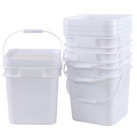 Yesdate 4 Pcs 3 Gallon Square Bucket, White All Purpose Pails and Lids, Heavy Duty Buckets Container for Home Household Cleaning