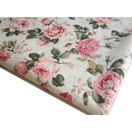(1 Square Yard Cut) Flower Rose in Sweet Vintage Pink Red Roses Bouquet Wedding, Bunch on Off White Fabric 36 by 36-Inch Wide (1 Square Yard) (Pre-Cut) (FBA-CT146)