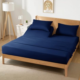 Horbaunal Navy Split Head King Sheet Set - 4 Pieces Flex Top King Sheets for Adjustable Beds - Fits Mattress up to 16" Deep - Soft Microfiber Bed Sheets with 34" Split Flex Head