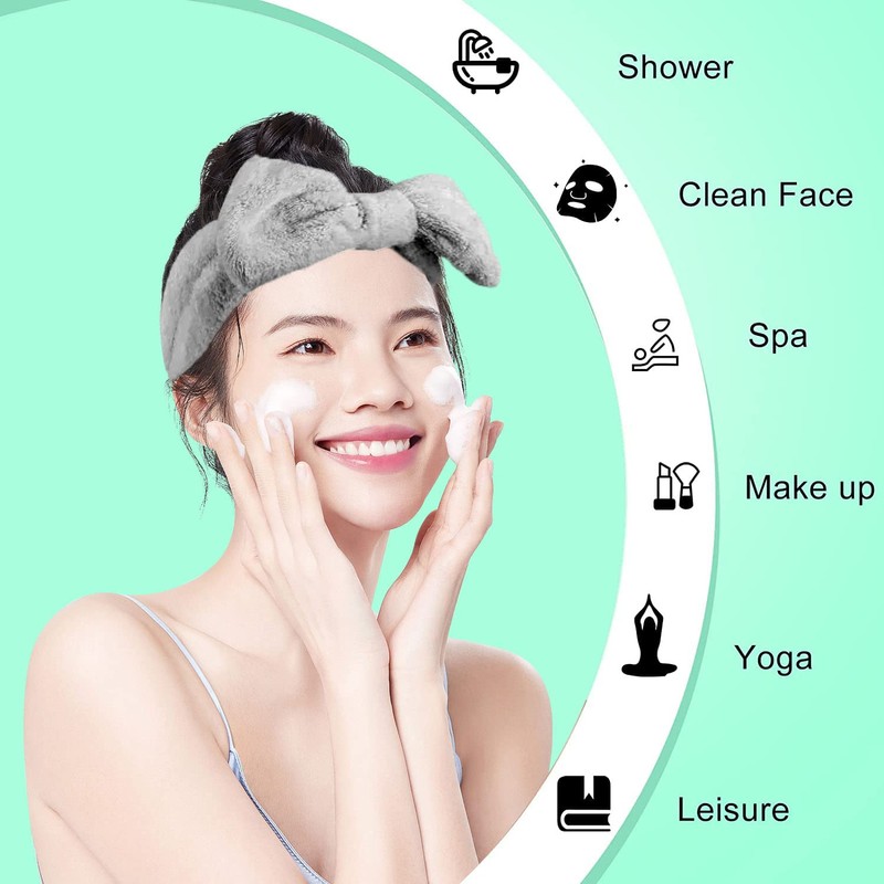 WUBAYI 3pcs Spa Headband Set/Portable Waterproof Wristband Makeup Headband/Soft Plush