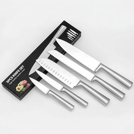 5-Piece Ultra-Sharp Kitchen Knife Set – Stainless Steel Chef's Knives for Bread, Peeling, and Meat Cutting, Ideal for Home Cooking and Professional Use, Comes in Gift Box for Easy Gifting