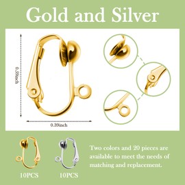 20Pcs Clip On Earring Backs for Jewelry Making, Hypoallergenic Earring Converter Pierced to Clip with Easy Open Loop for DIY Earring and Non Pierced Ears (Gold and Silver)